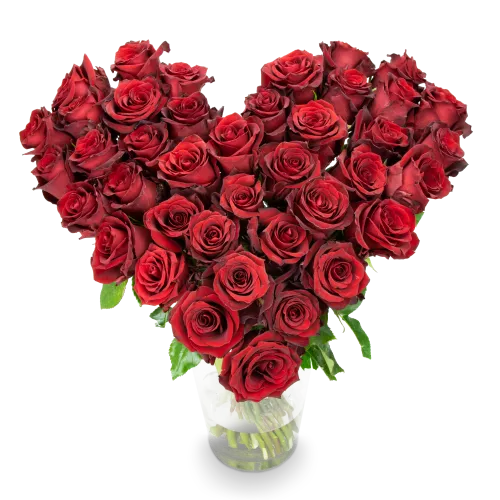 Kytice rudých růží ve tvaru srdce